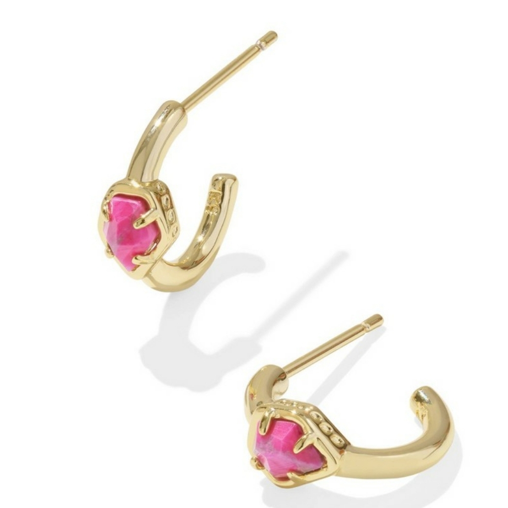 Kendra Scott Jensen 14K Gold Huggie Fuchsia Variegated Magnesite Earrings